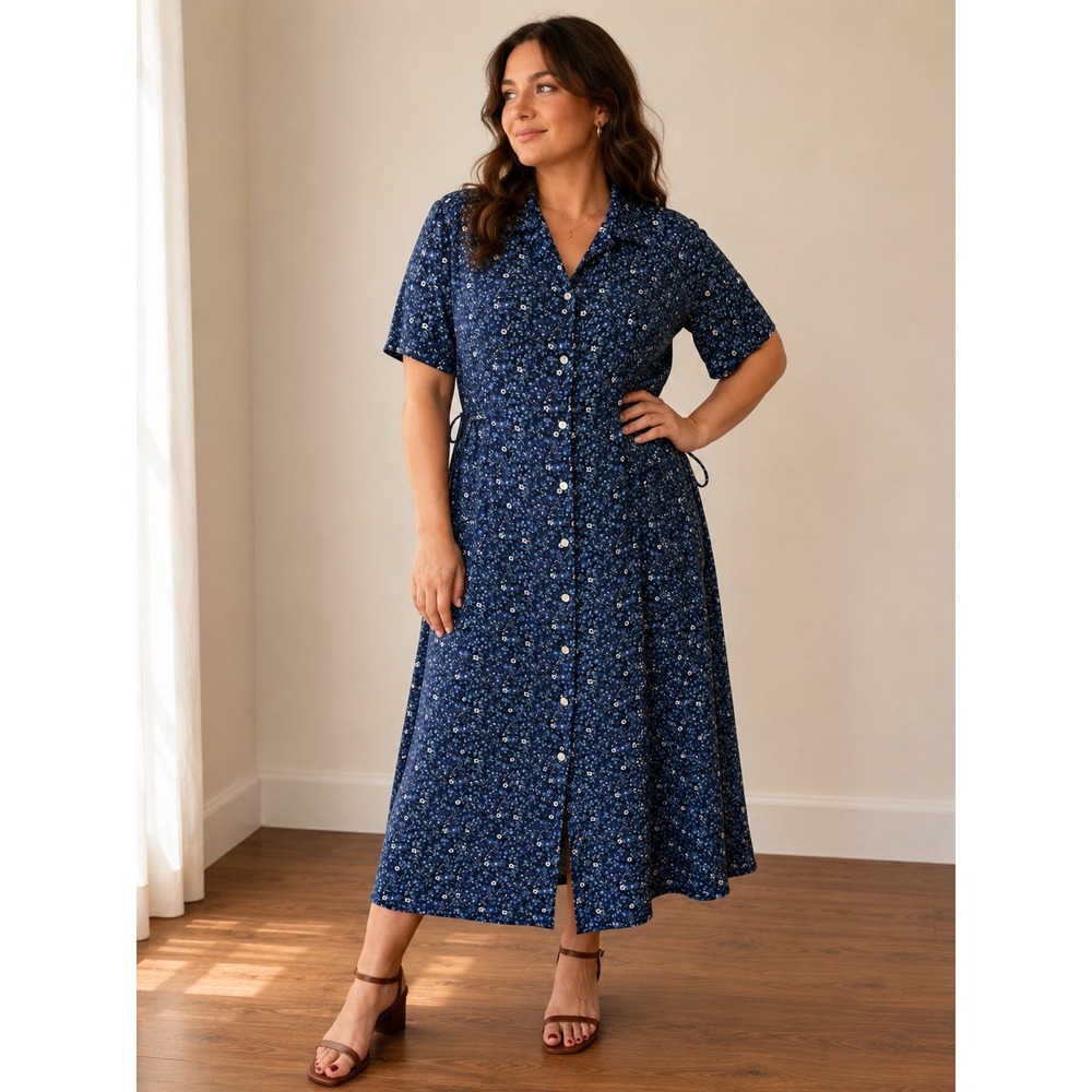 Vintage 90s Miss Dorby Maxi Dress Women 14 Blue  Floral Button Front Cottagecore